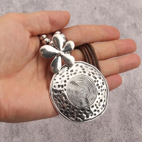 Chunky Necklace for Women Boho Pendant Necklace Statement Western Choker Necklaces for Women Vintage Bohemian Jewelry - style: Large Silver Boho Necklace