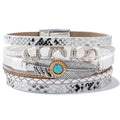 FANCY SHINY Turquoise Boho Leather Bracelet Stackable Chunky Wrap Bangle Bracelets Cowboy Cowgirl Chic Western Jewelry Gift for Women - color: White