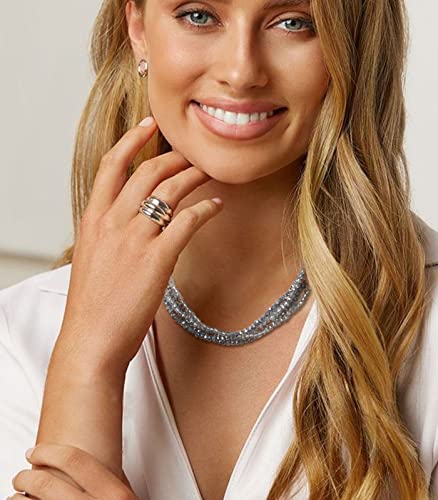 Noessla Beaded Statement Necklaces for Women Layered Chunky Bead Necklace Fashion Costume Jewelry Gifts for Mom - color: 029-Silver