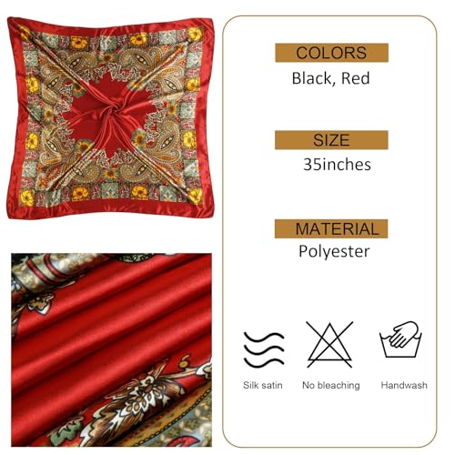 Head Scarf for Women Red Silk Bandana Pirate Costume Accessories, Pirate Head Scarf for Hair Wrapping and Sleeping 35 Inches - color: Black, Red