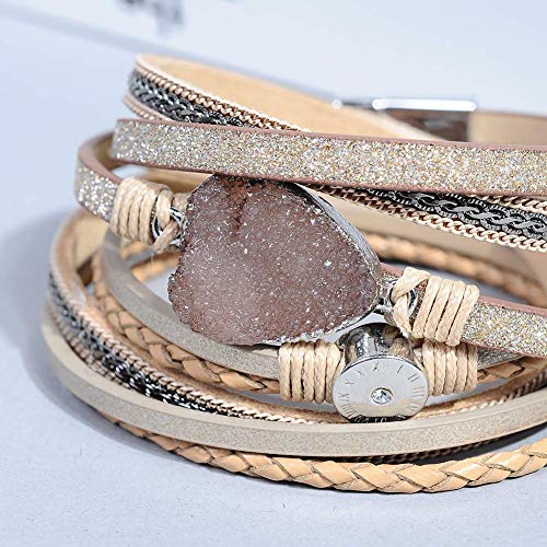 Artilady Leather Wrap Bracelets for Women - Pearl Bracelets Handmade Clasp Bangle Bracelet with Beads Jewelry Gift for Women and Mother - style: Brown with druzy