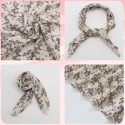 Bandanas for Women Men 21"x21" Floral Headband Scarf Versatile Hair Bandana Square Head Scarf - color: Beige and Brown