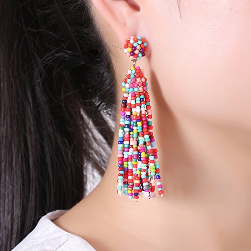 NLCAC Women's Beaded tassel earrings Long Fringe Drop Earrings Dangle 6 Colors - color: confetti