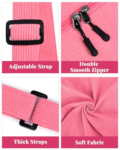Crossbody Crescent Bag for Women Men Trendy, Crescent Sling Bag with Adjustable Strap, 2 Zippers Lightweight - color: Corduroy-pink