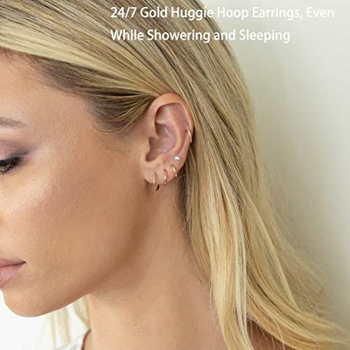 Dainty 6 Pairs Surgical Steel Earrings Sets for Multiple Piercing, Lightweight 14K Gold Plated Small Huggie Hoop Earrings, Flat Back Tiny Ball CZ Stud Earrings for Cartilage, Helix, Lobe, Hypoallergenic - style: 14K Gold- Hoops and Pearl Opal CZ Studs
