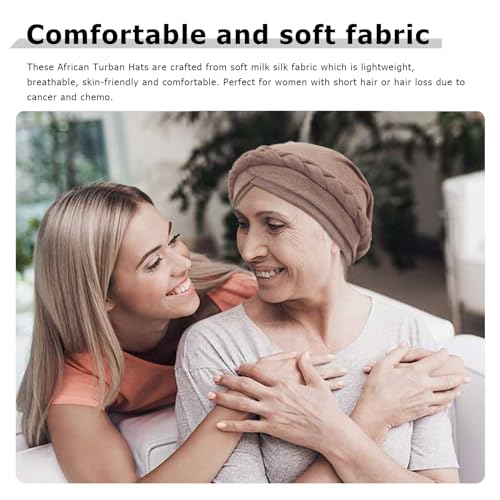 DRESHOW Turban Pre-Tied Twisted Hat Thread African Head Wraps for Black Women Chemo Cancer Cap Braid Hair Cover - color: 1 Pack Twisted Braid: Light Coffee