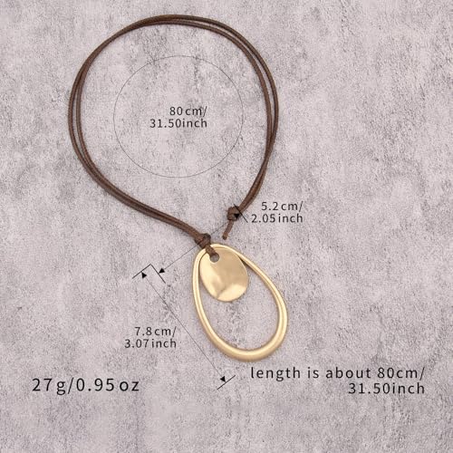 JAOYU Boho Necklace for Women Large Pendant Necklace Boho Long Choker Leather Gold Necklace Vintage Earthy Jewelry Trendy - style: Gold Boho Necklace