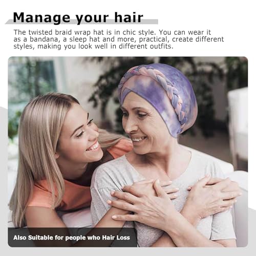 DRESHOW Turban Pre-Tied Twisted Hat Thread African Head Wraps for Black Women Chemo Cancer Cap Braid Hair Cover - color: 1 Pack Tie-dye Gradient: Purple & Pink