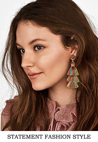 Me&Hz Colorful Layered Tassel Earrings Bohemian Statement Tiered Tassel Big Dangle Drop Earrings for Women Druzy Studs Valentine’s Day Gift - color: Colorful