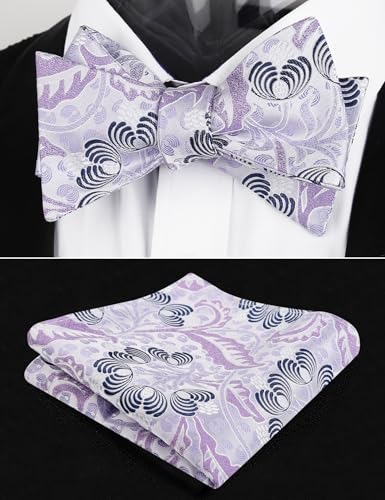 Alizeal Mens 2pcs Classic Floral Pattern Self-tied Bow Tie and Handkerchief Set - color: 035-lavender