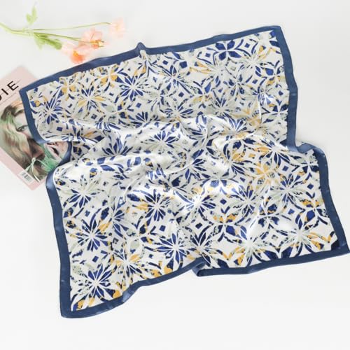 Relang Fashion Silk Satin Head Scarf for Women Hair Bandana Hair Scarf Wrap Neck Scarf for Women 27.5×27.5 inches - color: Blue Pattern