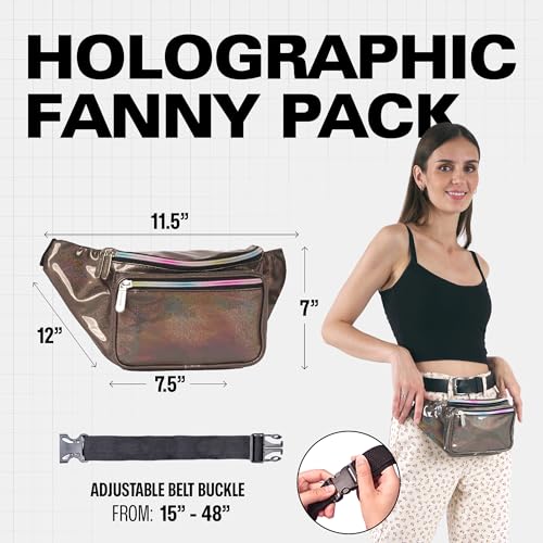 Holographic Fanny Pack Belt bag - Crossbody Waist Bag for Men or Women - Hands-Free, Waterproof Large Bumbag for Hiking, Running, and Travel (Copper Glitter) - color: Copper Glitter