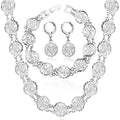 U7 Allah Necklace for Women/Men, 18K Gold Plated Square/Oval/Coin/Heart/Crescent Moon Islamic Pendant Necklace Muslim Jewelry with Chain - color: 06.Coin Necklace+Bracelet+Earrings Platinum