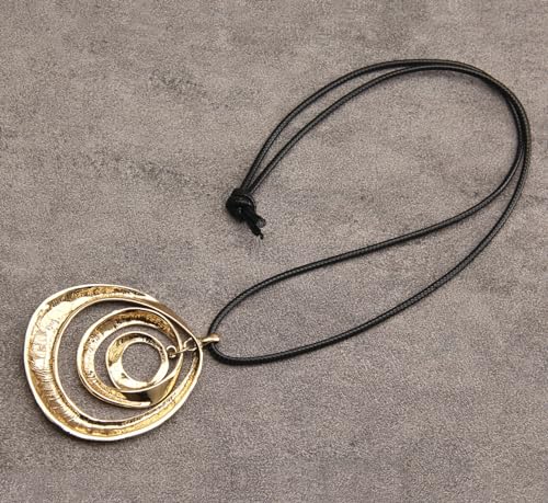 PU Leather Necklace Vintage Boho Style Multilayer Pendant Long Sweater Necklace Jewelry for Women Men with Adjustable Leather Cord - color: Gold Statement Necklace