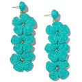 Boho Flower Earrings Statement Raffia Dangle Earrings Cute Floral Jewelry Trendy Summer Beach Vacation Outfits for Women - color: Teal-2