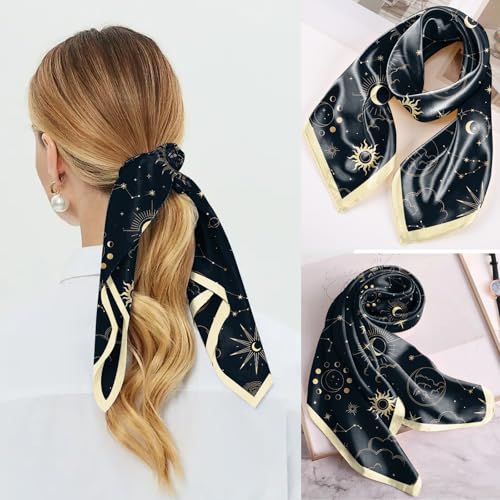 Scarf Silk Feeling Square Satin Head Hair Scarf Wrap 27.5 Inches Headwear Aesthetic Cute Decoration Women Girls - color: V-16-sun Moon