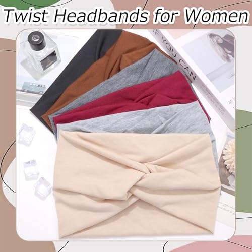 6 Pack Boho Headbands for Women Wide Twist Knotted Head Wraps Turban Stretchy Leopard Hair Bands Elastic Non-Slip Workout Head Wraps Accessories (Soild Color 2) - color: Soild Color 2