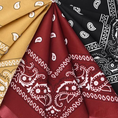 NACHLYNN 10/20pcs Paisley Bandanas Assorted Bandanas Cowboy Polyester Headbands Square Scarf Headwear - color: Khaki, Black, Burgundy