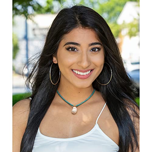 CANEVINKA Bohemian Beaded Choker Necklace 18K Gold Plated Bead Pendant Necklace Vintage Handmade Jewelry for Women - style: big pearl