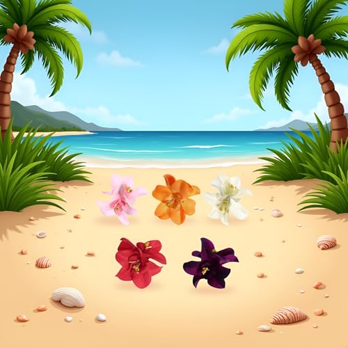 Bohemian Hawaiian Hibiscus Hair Clips and Barrettes in Colors - 5 Pcs Artificial Flower Hairpins for Seaside Holiday, Bridal Headwear