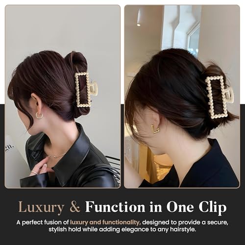 5 PCS Simulated Pearl Hair Claw Clips for Women | Multi-Use Barrettes for Thin Hair with Non-Slip Strong Hold | Barrettes for Thick & Curly Hair Accessories | Flat Claw Clips for Women, Off-White - color: 5 Pcs Simple