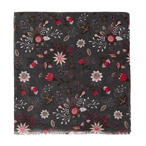 MELIFLUOS DESIGNED IN SPAIN Scarf for Women Lightweight Floral Flower Scarves for Summer Fall Shawl Wrap - color: Barcelona Collection 5 - Gray Cute Flower