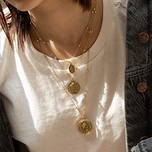 6PCS Layered Gold Necklaces for Women Trendy, 18K Gold Plated Cross Pendant Necklace Set, Vintage Chunky Gold Necklace Stack for Women Jewelry Gifts - style: Layered Coin Necklace