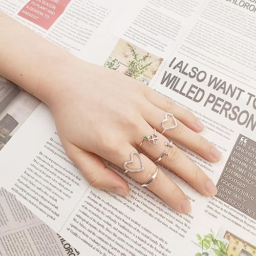 PARCOM Adjustable Women Stackable Ring, 925 Sterling Silver Open Rings - Trendy Eternity Cubic Zirconia Stackable Band Engagement Promise Ring for Her, Hypoallergenic Non Tarnish Nature Bird Floral Thumb Rings - color: Four-Leaf Clover