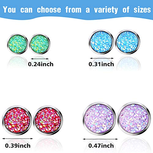 Boao 15 Pairs Druzy Stud Bulk Earrings Set Stainless Steel Round Post Earrings Bohemian Pierced Jewelry for Women - size: 9.0 Millimeters
