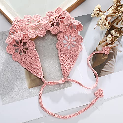 CHLINS Daisy Handmade Bohemian Knit Head Wraps - 3PCS Elastic Crochet Headbands for Women and Girls (Dark Coffee, Pink, Turmeric) - color: Dark coffee + Pink + Turmeric