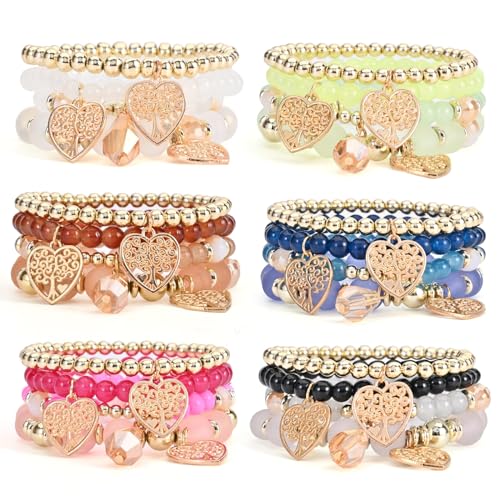 Bohemian Bracelet Sets for Women - 6 Sets Stackable Stretch Bracelets Multi-color Boho Jewelry for Women Hippie Bracelets Dainty Jewelry - color: Blue Boho bracelets