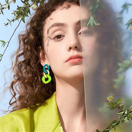 Charm Elegant Hollow Color Chain Acrylic Geometric Temperament Dangle Drop Earrings Bohemian Minimalist Hypoallergenic Jewelry Gift - color: Green Gold Green