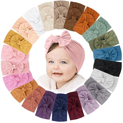 Jesries 22 PCS Baby Headbands Soft Nylon Hairbands with Bows Girls Hair Accessories for Newborn Infant Toddler Kids Handmade - color: Purple