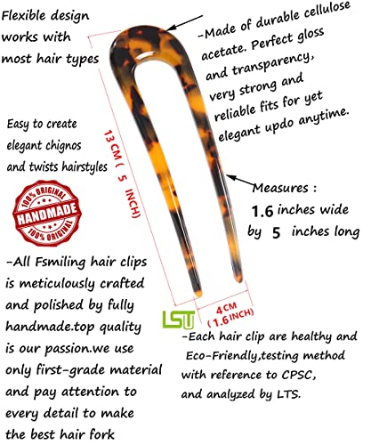 French Hair Pins Tortoise Shell French Hair Forks U Shaped French Pins 2 Prong Hair Sticks Acetate Chignon Pin for Women Hairstyle Accessories 2 Pack - color: french pins hair 2 pack