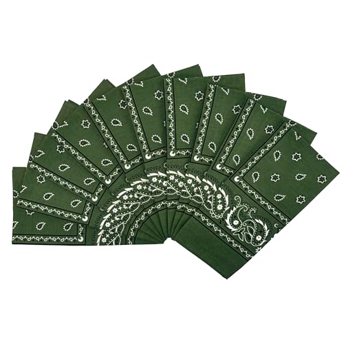 Vamqor 100% Cotton 10 Pack Fine Bandanas - color: Olive Green