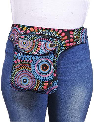 The Collection Royal Handmade Festival Waistpack Boho Hippie Waist Bag Hip Bum Running Belt Fanny Pack Travel Utility Belt (Blk+Blu+Prpl) - color: Blk+Blu+Prpl