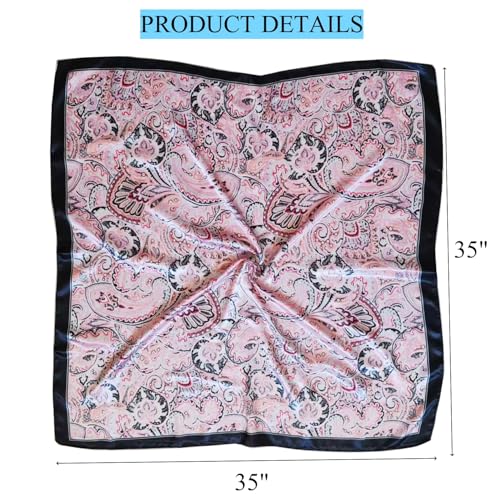 Hexchasty 35”Head Scarf Satin Silk Like Hair Scarf Large Square Head Scarves Bandana Head Wraps Headscarfs for Women Green - color: C-pink Black