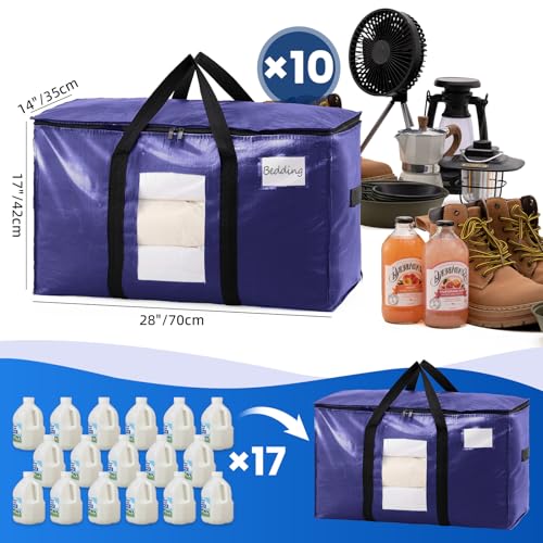 TAILI 10 Pack Dark Blue Extra Large Moving Bags, Heavy Duty Totes with Visible Window, Wrap Around Handles, Great for Space-Saving - color: Dark Blue, size: 10 Large
