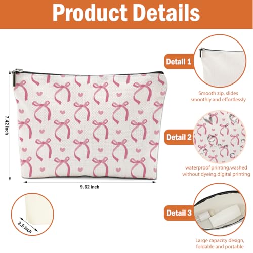 4PCS Pink Bow Makeup Bag, Coquette Preppy Cosmetic Bags Bow Gifts for Women Girls Pink Trendy Toiletry Bag Best Birthday Christmas Gifts for Girls Women Sister Travel Bags - color: Multicolor 0097