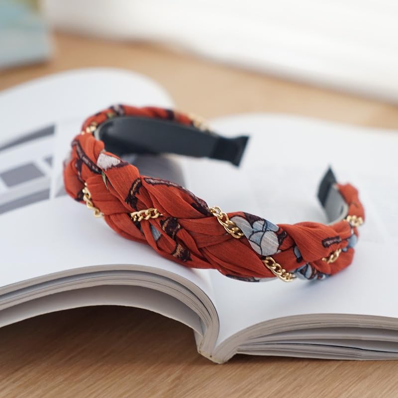 Braided Headband for Women-Vintage Fabric High Crown Headband with Non-Slip Teeth, Cute Boho Knotted Hair Band for Women & Teens (16-Brick Red, One Size) - color: 16-Brick Red