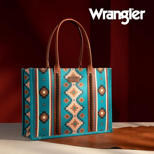 Wrangler Tote Bag for Women Western Purse and Aztec Satchel Handbag - color: Angel Diamond Dark Tealblue