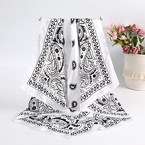 CHLINS 35" Satin Square Hair Scarf Bandanas - 3Pcs Large Silk Head Scarves Lightweight Sleeping Hair Wraps for Women - color: Black+white+pink