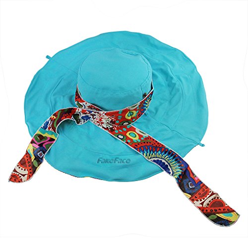 Women's Foldable Floppy Sun Hats Reversible Vacation Beach Cap Summer Wide Brim UPF 50+ Travel Fishing Bucket Hat - color: Blue
