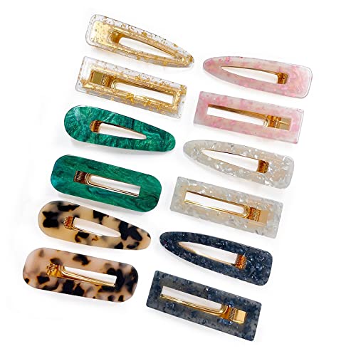 Parcce 12 Pieces Acrylic Resin Marble Hair Clips Set, Decorative Pearls Hair Barrettes Sweet Decorative Bobby Pins Hairpin Headwear Hair Accessories Headwear for Women and Girls…