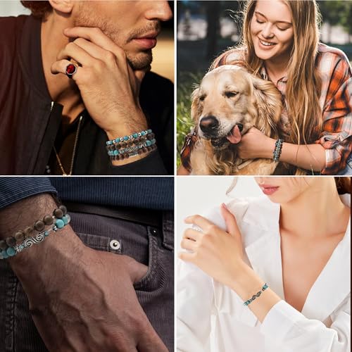 5pcs Wooden Bead Bracelet Set with Charm and Tassel for Men & Women - Stackable Boho Bracelets, Amber Color Scheme Adjustable Bracelet - color: Brown and Light Blue