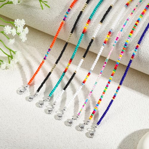 XIJIN 8Pcs Handmade Beaded Anklets for Women Boho Colorful Beads Ankle Bracelets Adjustable Foot Anklet Set - color: Multi color