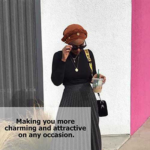 African Women Turban Caps Beanie Pre-Tied Twisted Braids Headwraps for Women Head Scarf Chemo Cancer Headwear Cap - color: 3 Pack Twisted Braid: Gold Bead (Black/Coffee)/Black