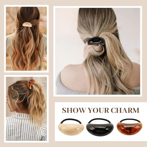 3PCS Hair Ties, Acrylic Hair Ties for Thick Hair, Elegant Durable Geometric Design Hair Cuffs, Hair Accessories Stretchy and Non-Damage Ponytail Holders 3 Style Holiday Gifts Marble Color - color: Acrylic Set