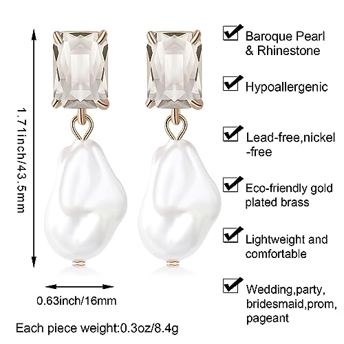 Fashion Pearl Drop Earrings for Women With Crystal - Rhinestone Statement Earrings with Pearl Dangling Studs - Large White Baroque Pearl Earrings for Bridesmaid Wedding Party Birthday Holiday - color: Clear
