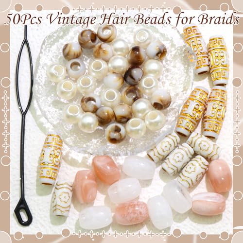 NAISKA 50Pcs Vintage Hair Beads for Braids Loc Jewelry Dreadlock Beads for Hair Multi Shape Loc Beads Braid Charms Dreadlock Accessories for Women Men - color: Gold